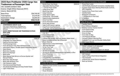 Bright White Clearcoat 2025 RAM ProMaster 3500 High Roof