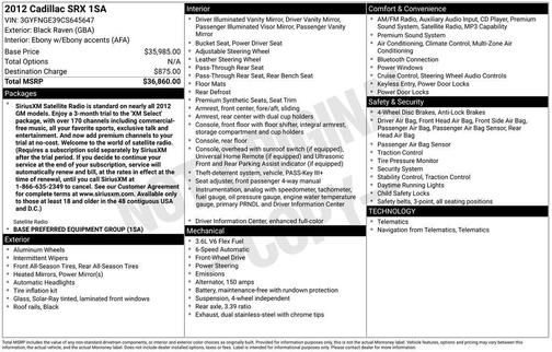 Black 2012 Cadillac SRX Base