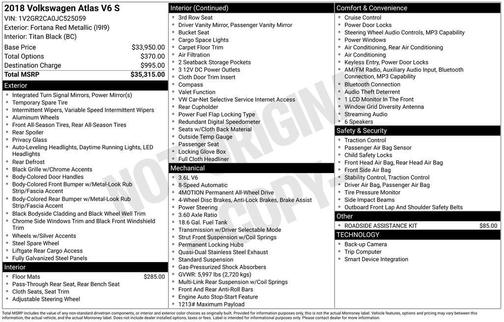 2018 Volkswagen Atlas 3.6L S