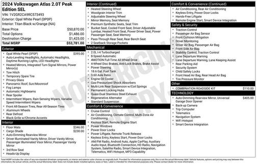 2024 Volkswagen Atlas 2.0T Peak Edition SEL