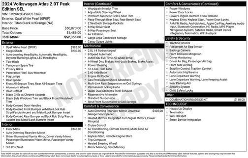 2024 Volkswagen Atlas 2.0T Peak Edition SEL