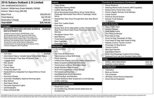 2016 Subaru Outback 2.5i Limited