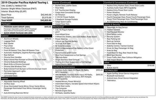 2019 Chrysler Pacifica Hybrid Touring L