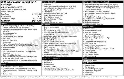 Cosmic Blue Pearl 2024 Subaru Ascent Onyx Edition 7-Passenger