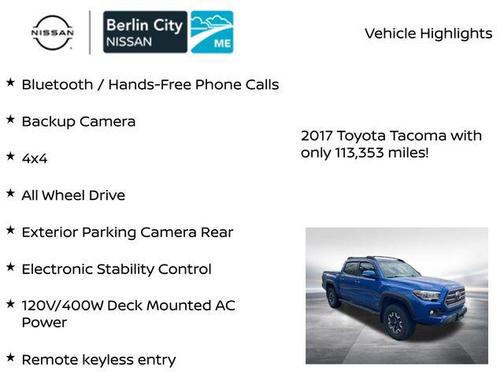 Blazing Blue Pearl 2017 Toyota Tacoma TRD Off Road
