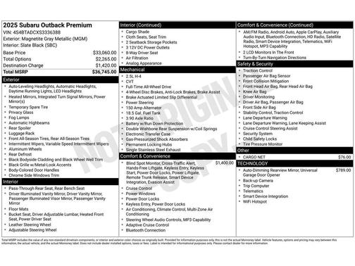 Gray Metallic 2025 Subaru Outback Premium