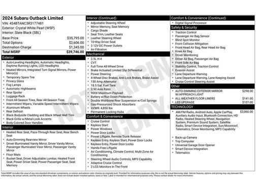 Crystal White Pearl 2024 Subaru Outback Limited