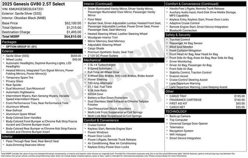 2025 Genesis GV80 2.5T Select