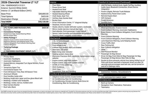 2026 Chevrolet Traverse LT