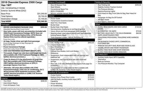 2018 Chevrolet Express 2500 Work Van