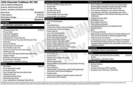 2026 Chevrolet Trailblazer RS