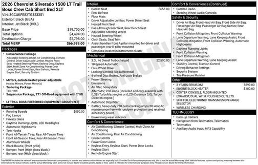 Black 2026 Chevrolet Silverado 1500 LT Trail Boss