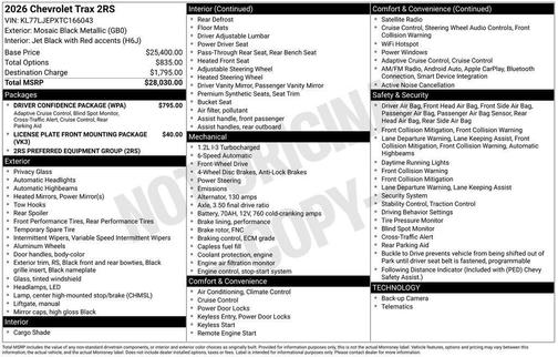 Black 2026 Chevrolet Trax 2RS
