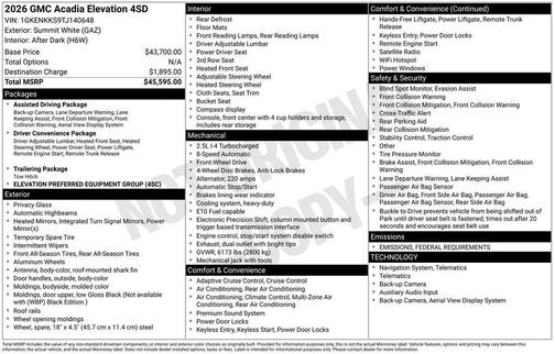 2026 GMC Acadia Elevation