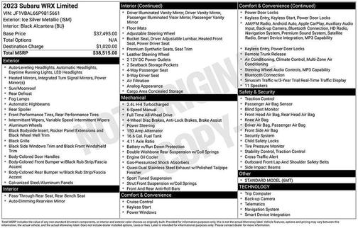 Ice Silver Metallic 2023 Subaru WRX Limited