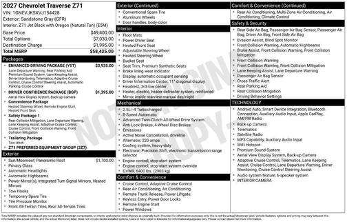 Sandstone Gray 2027 Chevrolet Traverse AWD Z71