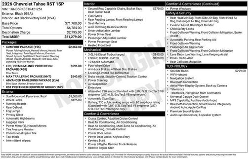 Black 2026 Chevrolet Tahoe 4WD RST