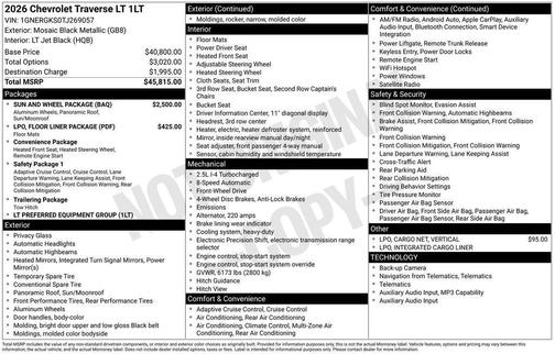 Mosaic Black Metallic 2026 Chevrolet Traverse LT