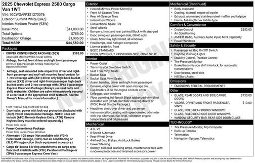 2025 Chevrolet Express 2500 RWD 2500 Regular Wheelbase WT