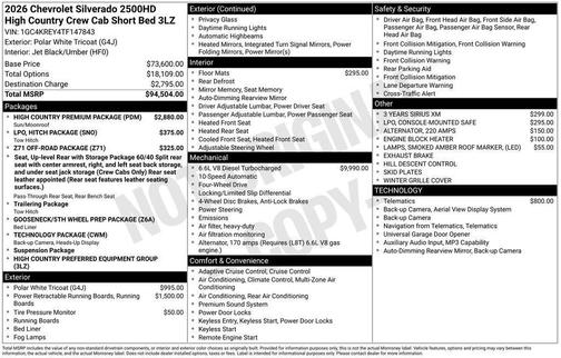 Polar White Tricoat 2026 Chevrolet Silverado 2500 High Country