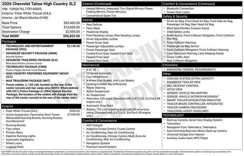 2026 Chevrolet Tahoe 4WD High Country