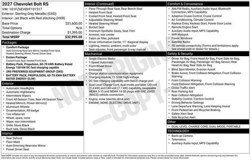 Sterling Gray Metallic 2027 Chevrolet Bolt RS FWD