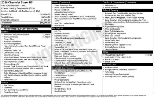 Sterling Gray Metallic 2026 Chevrolet Blazer RS