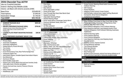 Sterling Gray Metallic 2026 Chevrolet Trax FWD ACTIV