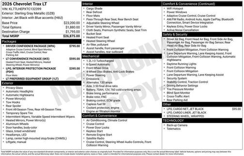 Sterling Gray Metallic 2026 Chevrolet Trax LT