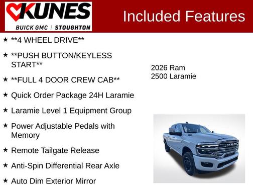 Bright White Clearcoat 2026 RAM 2500 Laramie Crew Cab 4x4 6'4' Box