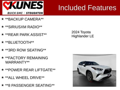 White 2024 Toyota Highlander LE