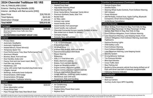 Sterling Gray Metallic 2024 Chevrolet Trailblazer RS