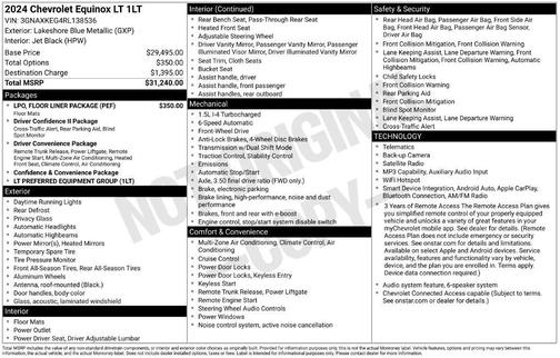 Lakeshore Blue Metallic 2024 Chevrolet Equinox 1LT
