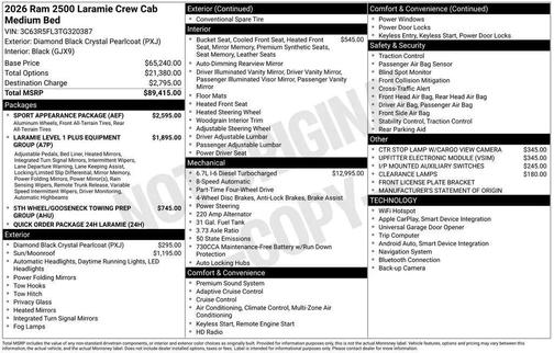 Diamond Black Crystal Pearlcoat 2026 RAM 2500 Laramie Crew Cab 4x4 6'4' Box