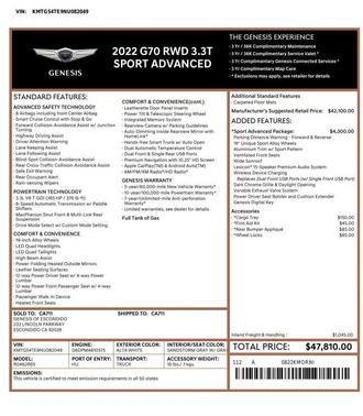 2022 Genesis G70 3.3T RWD