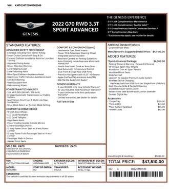 2022 Genesis G70 3.3T RWD
