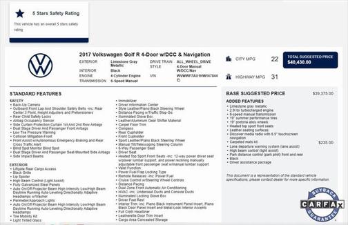 2017 Volkswagen Golf R 2.0T Manual