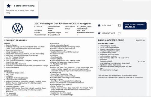 2017 Volkswagen Golf R 2.0T Manual