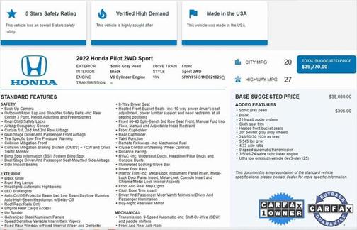 2022 Honda Pilot 2WD Sport