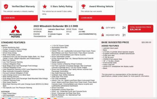 2022 Mitsubishi Outlander ES 2.5 2WD