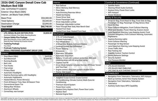Onyx Black 2026 GMC Canyon Denali