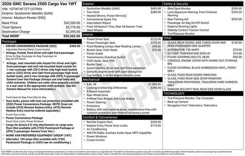 Quicksilver Metallic 2026 GMC Savana 2500 Work Van