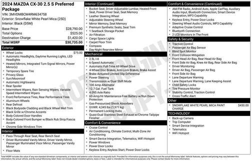 Snowflake White Pearl 2024 Mazda CX-30 2.5 S Preferred Package
