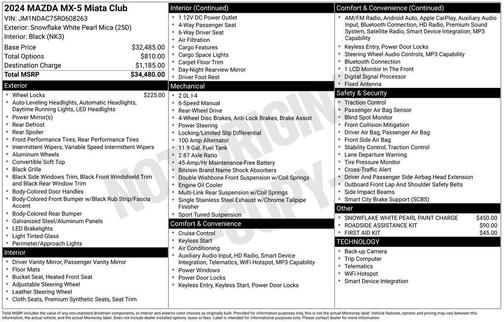 Snowflake White Pearl Mica 2024 Mazda MX-5 Miata Club
