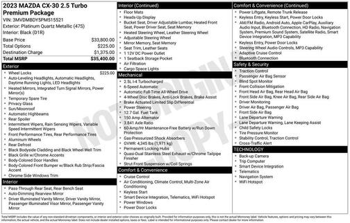 Platinum Quartz Metallic 2023 Mazda CX-30 2.5 Turbo Premium Package