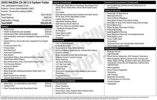 Zircon 2025 Mazda CX-30 2.5 Carbon Turbo