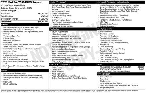 Zircon 2025 Mazda CX-70 PHEV Premium Package
