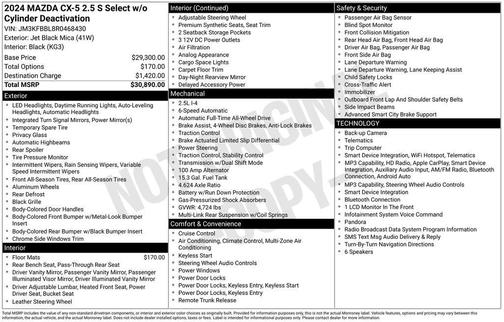 Jet Black Mica 2024 Mazda CX-5 2.5 S Select Package
