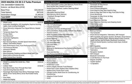 Jet Black Mica 2025 Mazda CX-30 2.5 Turbo Premium Package