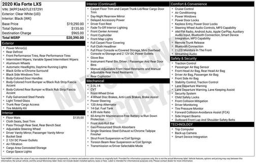 Clear White 2020 Kia Forte LXS
